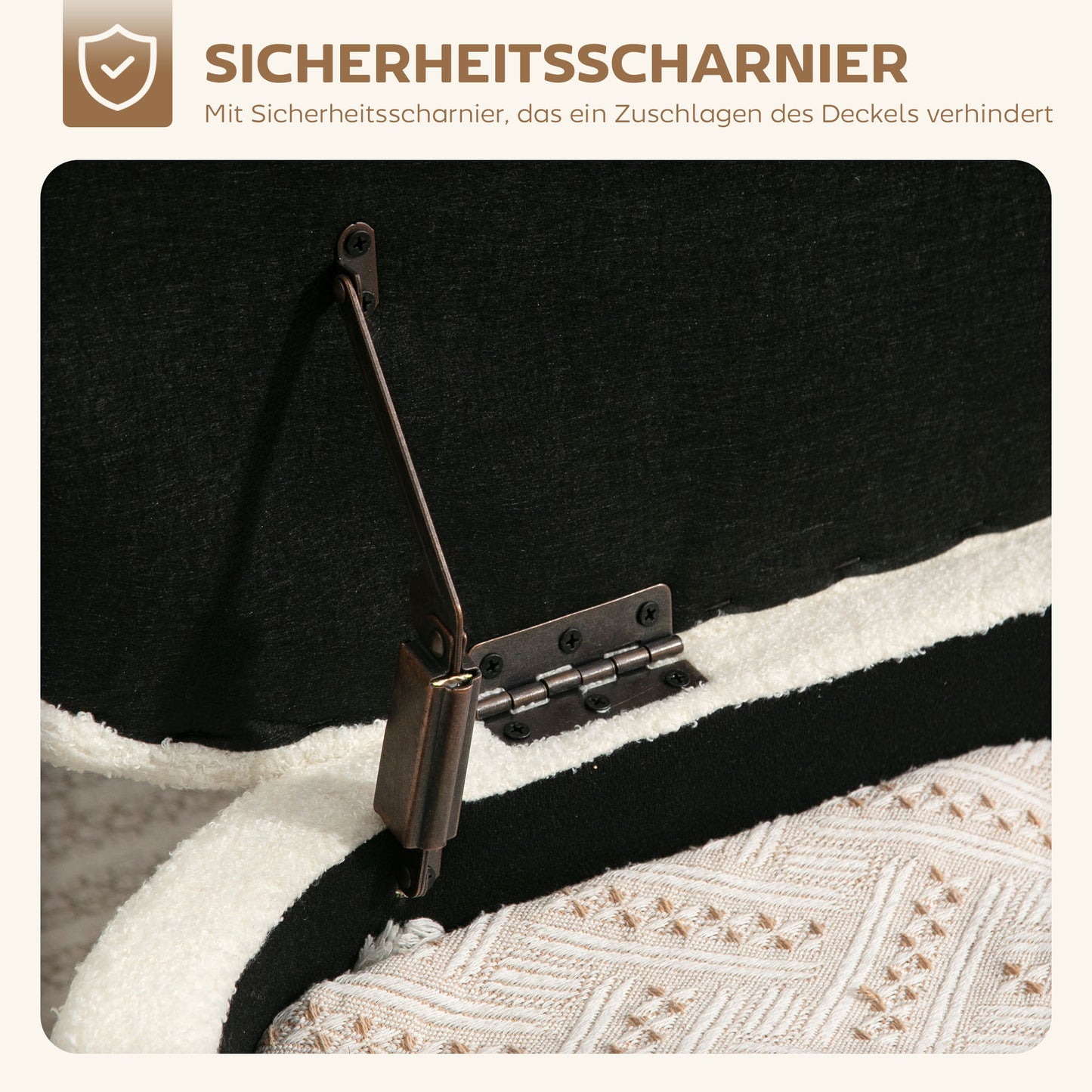 Opbergkruk – Opbergbox – Zitkruk – Opbergstoel – Opberghocker – Crème Wit – Stevige Stalen Poot – Zacht Fleece Bekleed