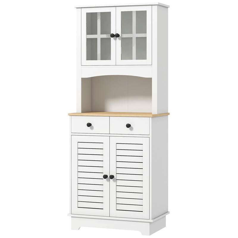 Keukenkastje – Voorraadkast – Opbergkast – Buffetkast – Dressoir – Modern Wit – Glazen Deuren – 2 Lade – Slotfunctie – Duurzaam MDF – Vrijstaand – 68x39,5x170 cm