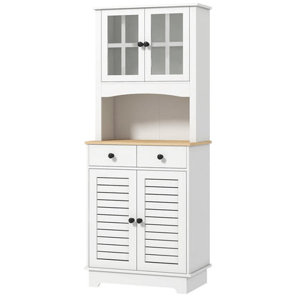 Keukenkastje – Voorraadkast – Opbergkast – Buffetkast – Dressoir – Modern Wit – Glazen Deuren – 2 Lade – Slotfunctie – Duurzaam MDF – Vrijstaand – 68x39,5x170 cm