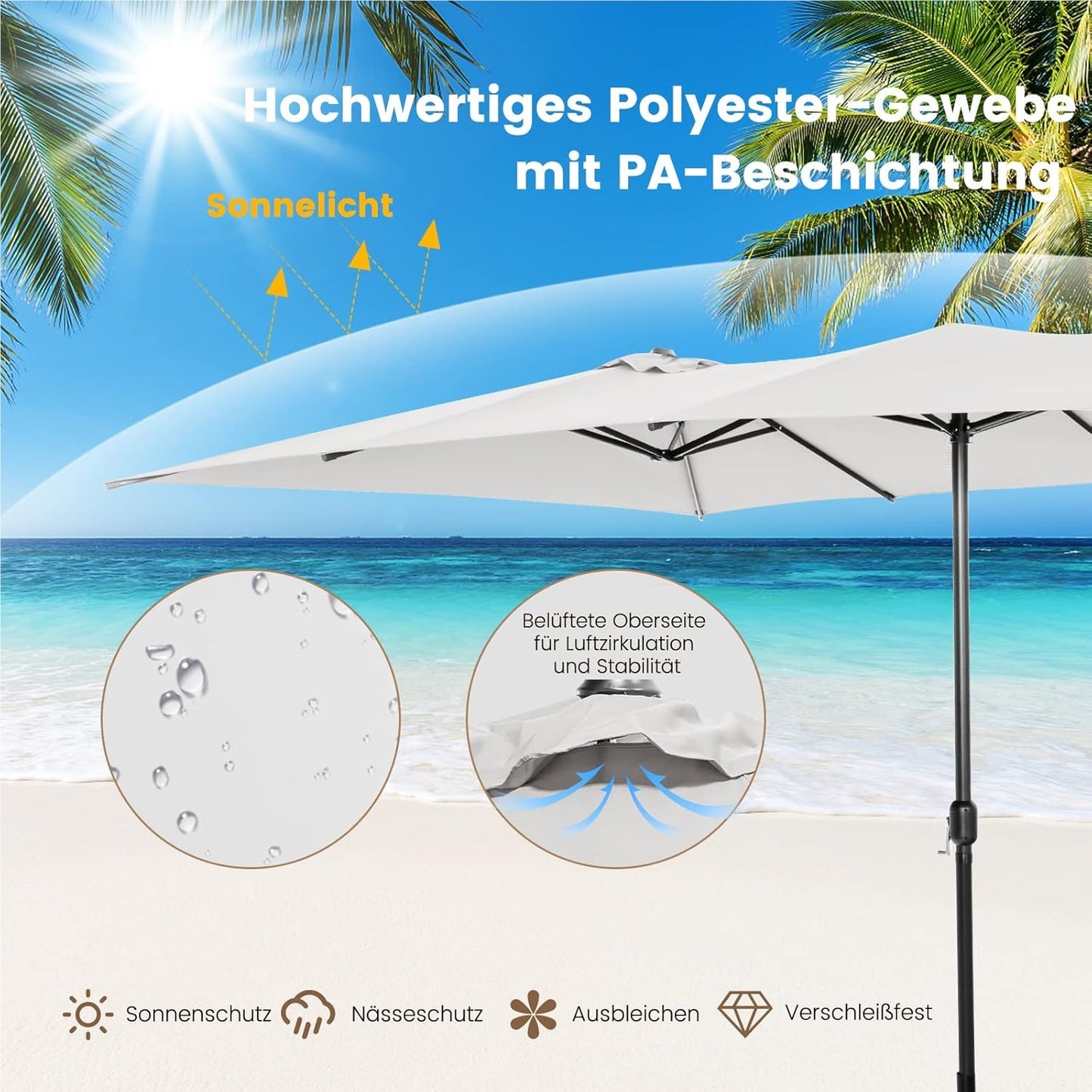 Dubbele Parasol – XXL Zonnescherm – Tuinparasol – Terrasparasol – Marktparasol – Extra Groot 426x265 cm – UV-bestendig Polyester Met Ventilatie