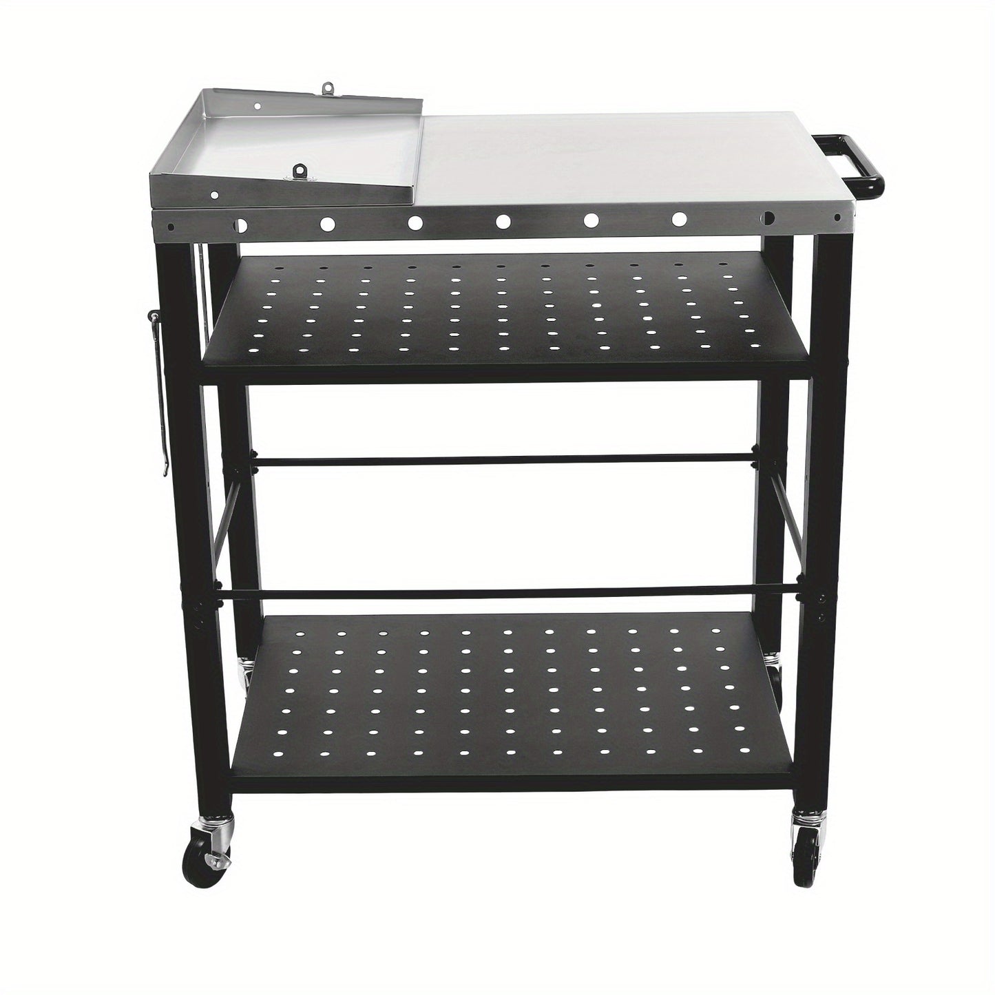 BBQ Trolley – Barbecuewagen – Grillwagen – Buitenkeuken – Campingwagen – 4 Tiers Opbergruimte – RVS Met Universele Wielen Zwart