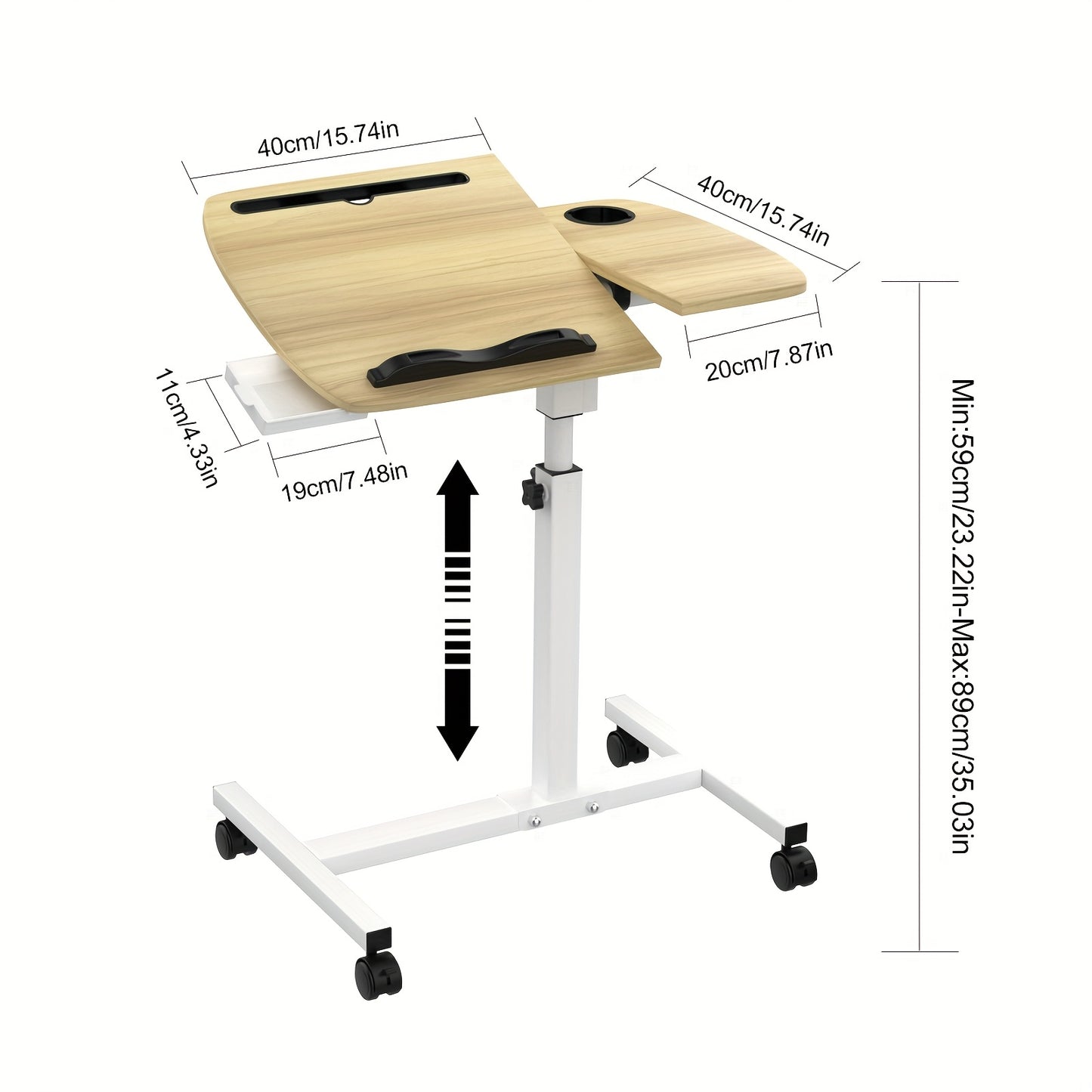 Laptoptafel – Bedtafel – Schoottafel – Mobiel Bureau – Laptopstandaard – Verstelbare Hoogte 59-89 cm – Compact 60x40 cm Met Lade En Bekerhouder