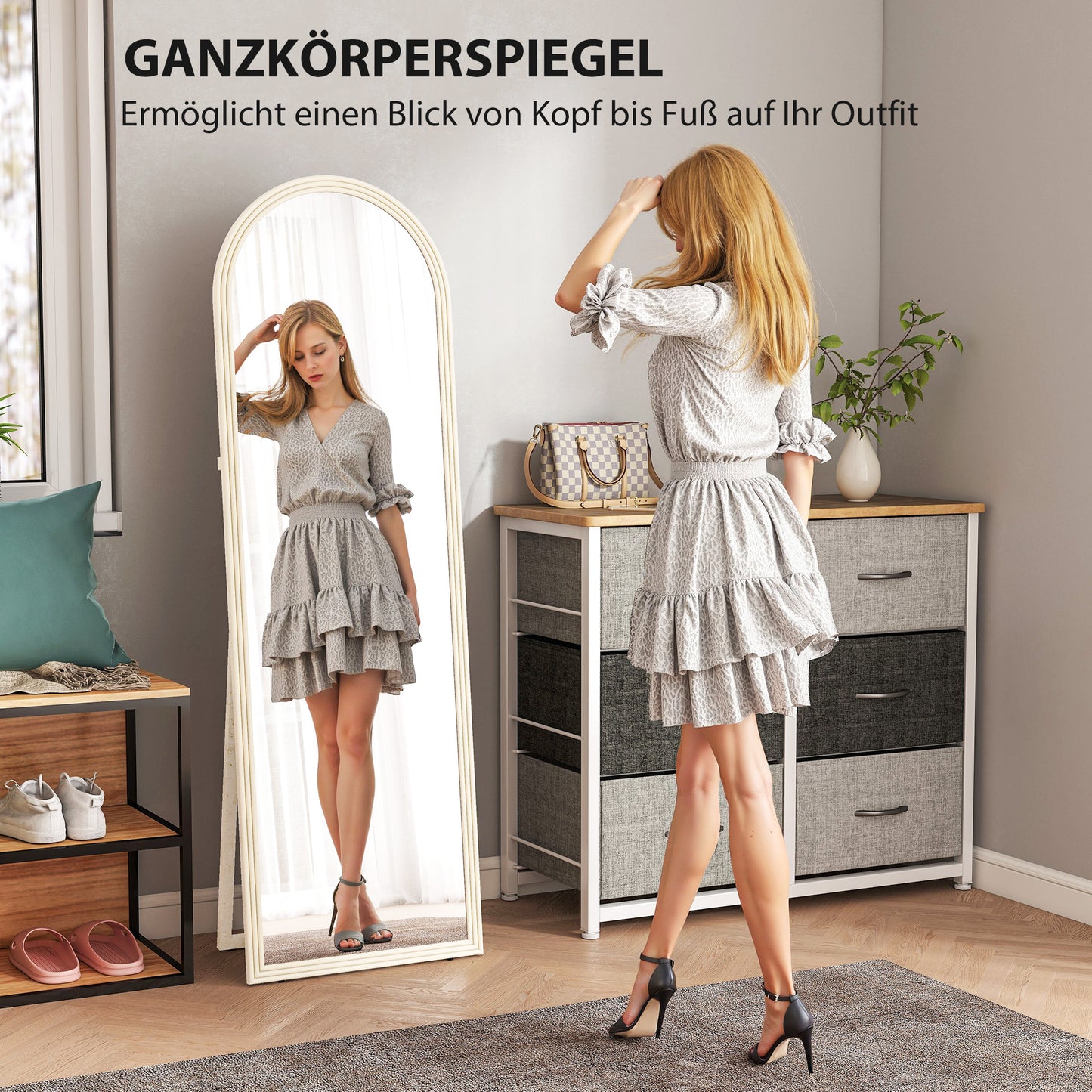 Staande Spiegel – Passpiegel – Vloerspiegel – Wandspiegel – Boogspiegel – Wit Frame – 50x160 cm – Vrijstaande & Ophangbare Full-Length Spiegel