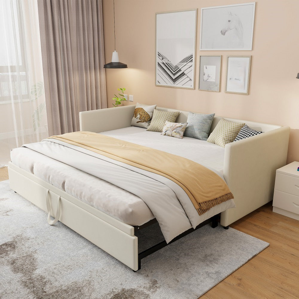 Slaapbank – Bedbank – Bedbank met Uitschuifbed – Multifunctionele Bank – Bedbank Velvet Grijs – Uitschuifbaar tot 180x200 cm – Robuuste MDF en Hardhouten Constructie