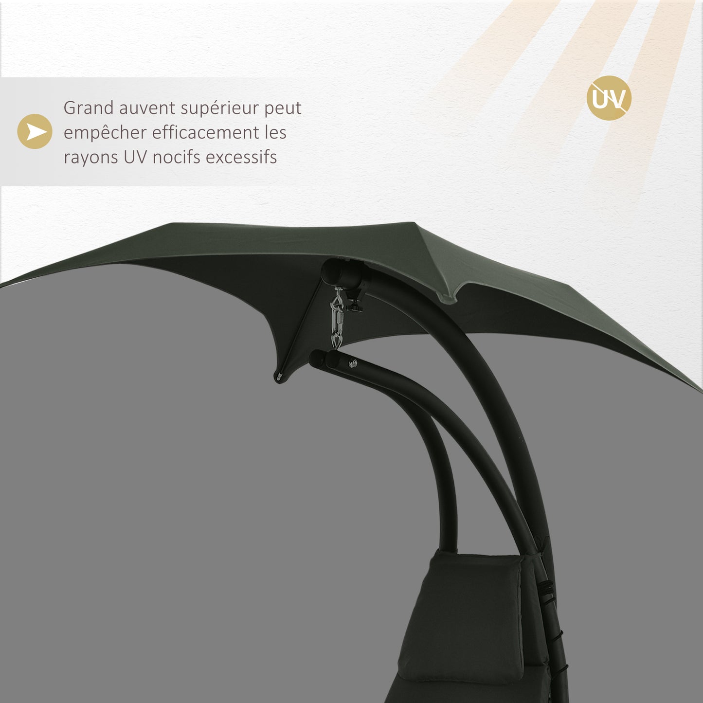 Hangstoel – Schommelstoel – Tuinstoel – Hanggedeelte – Loungechair – Donkergrijs Zwart – Robuust Stalen Frame – Verwijderbaar Zonnescherm