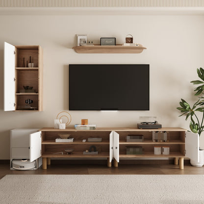 tv meubel – tv dressoir – tv kast – media meubel – wandmeubel – drieluik woonkamermeubel – wit met houtdetails – ruimtebesparend design