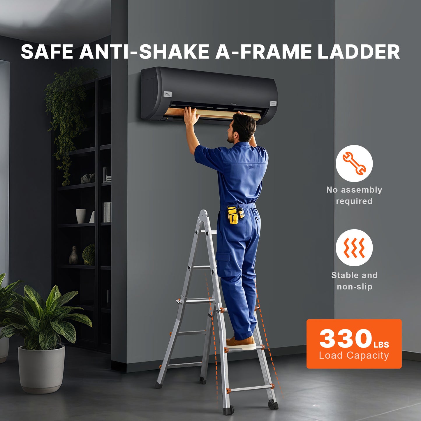 Telescopische A-frame Ladder – Uitschuifladder – Opklapbare Ladder – Multifuntionele Trap – Stevige Aluminium Ladder Zilver – Max Hoogte 2,88 Meter – Geïntegreerde Wieltjes Voor Eenvoudig Transport