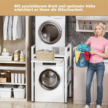 Wasmachine Standaard – Wasdroger Rek – Verstelbare Wasmachine Onderbouw – Opbergrek Wasruimte – Drogerstandaard Wit – Verstelbare Hoogte – Draagvermogen 350 kg