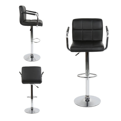 2pcs Faux Leather Bar Stools Set | 63.5cm To 83.82cm Adjustable Height Swivel Counter Stools With Padded Seat, Backrest & Footrest, Modern PU Kitchen Island Chairs For Home Bar, Cafe Style (Black)