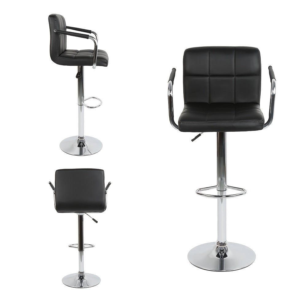 Barstoel – Barkruk – Keukenstoel – Bistrostoel – Barstoelen Set Van 2 – Verstelbare Hoogte 63,5-83,8 cm – 360° Draaibaar Met PU Bekleding En Voetsteun