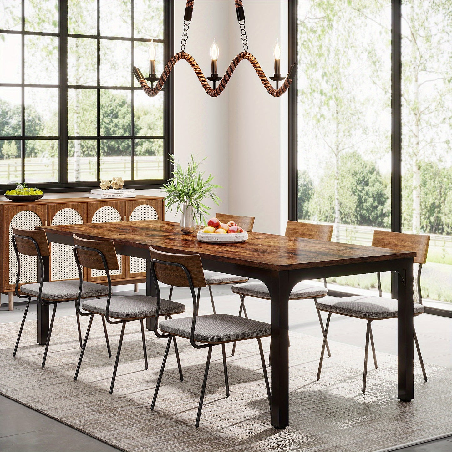 Tafel – Eettafel – Bureau – Werkplek – Eettafel Voor Twee – Extra Lang 200 cm – Robuust Zwart Metaal Met Bruin Houtnerf – Ruimtebesparend Ontwerp