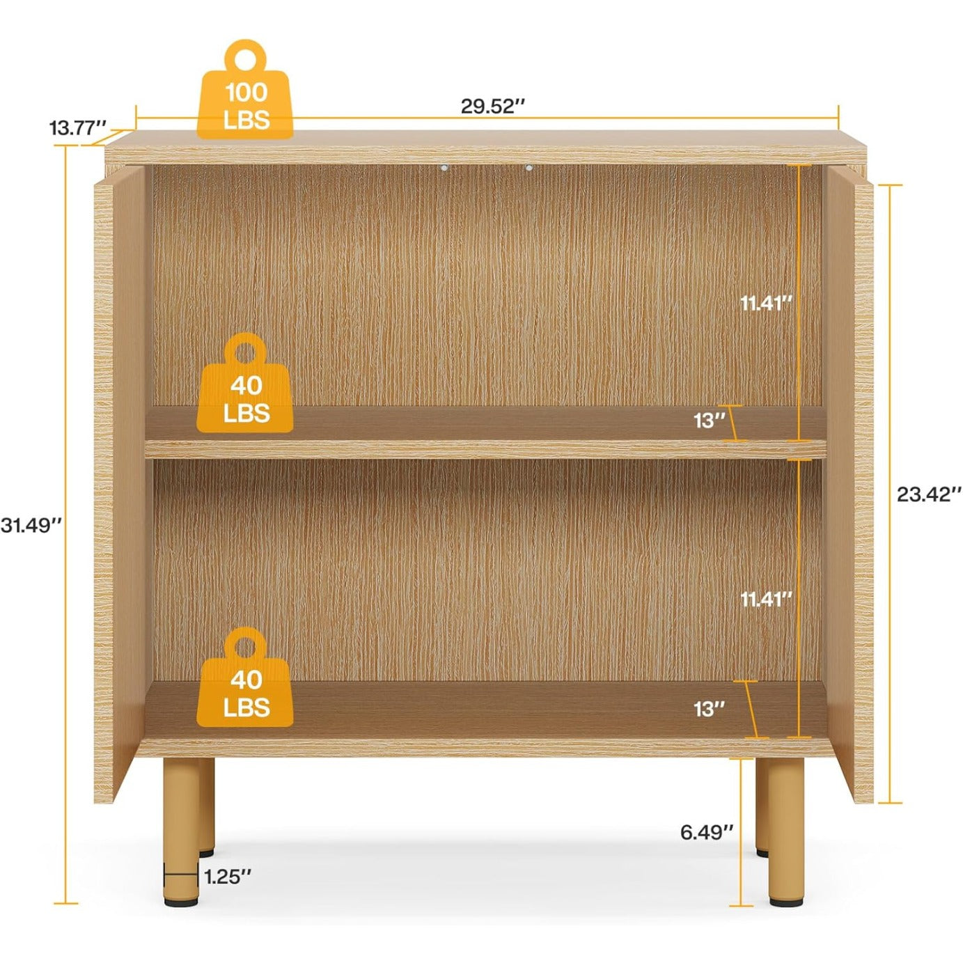Opbergkast – Vloerkast – Dressoir – Buffetkast – Kast Met Deuren – Natuurlijk Houtlook – Stevige Metalen Poten – Anti-Kantelbeveiliging