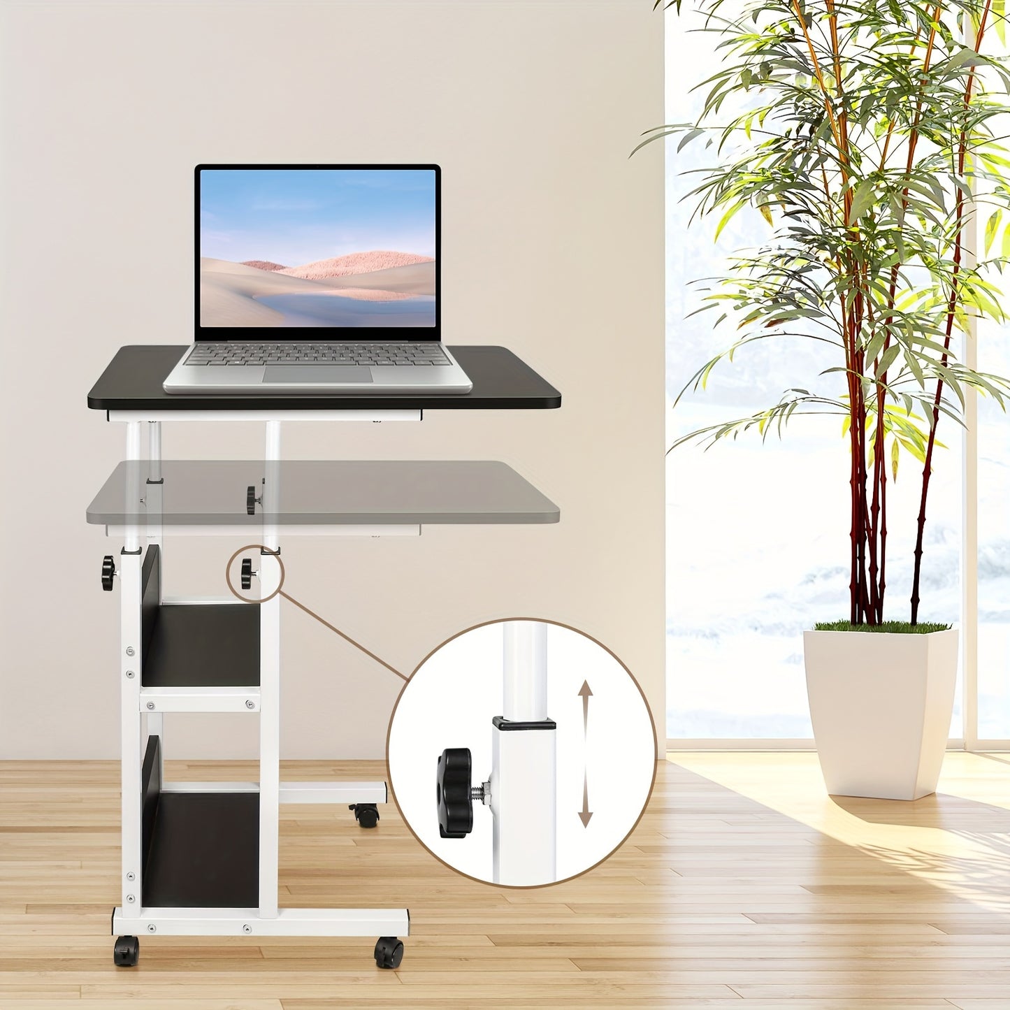 Verstelbare Laptop Tafel – Notebook Tafel – Bureau – Bijzettafel – Computertafel – Hoogte Verstelbaar 76-86,5 cm – Met Opbergrek – Stijlvol Zwart Houten Blad