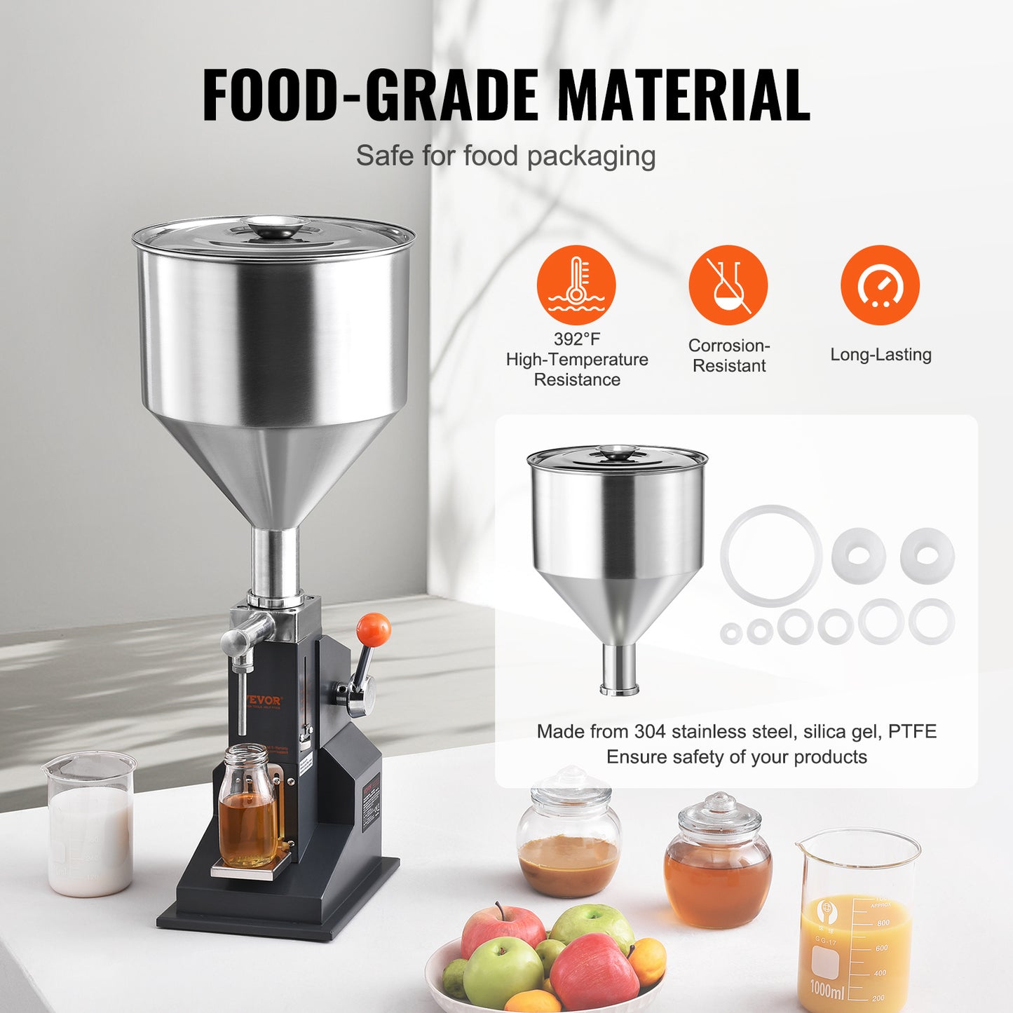 Vulmachine – Flessenvuller – Handmatige Vloeistofvuller – Pasta Vulmachine – Doseermachine – RVS 304 Roestvrij Staal – Instelbare Vulhoeveelheid 5-100 ml