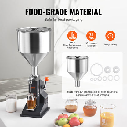 Vulmachine – Flessenvuller – Handmatige Vloeistofvuller – Pasta Vulmachine – Doseermachine – RVS 304 Roestvrij Staal – Instelbare Vulhoeveelheid 5-100 ml