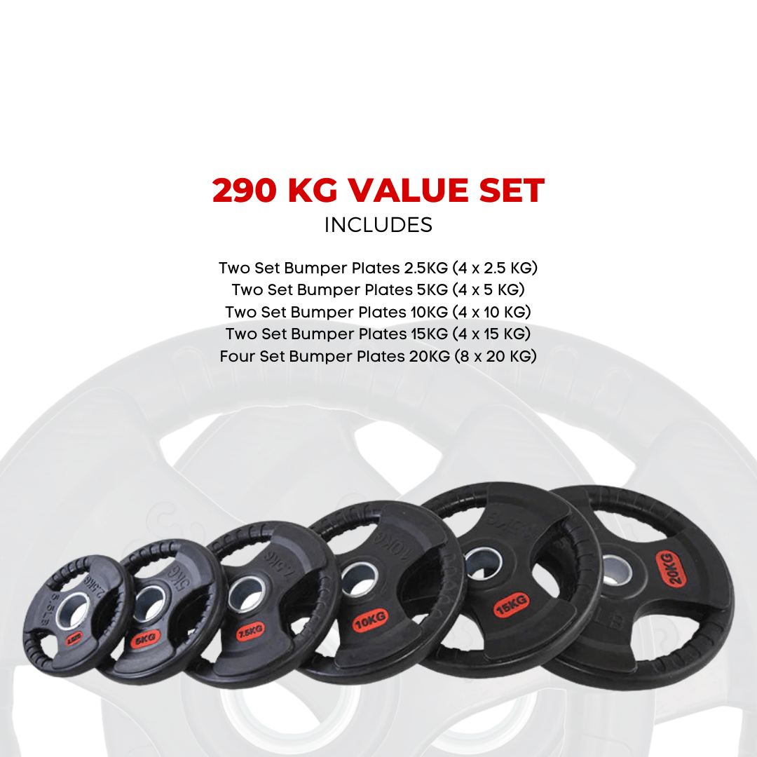 Weight Plate Value Set – Tri-Grip Rubber-Coated Cast Iron – 37.5KG, 107.5KG, 147.5KG, 290KG – 50mm Hole for Strength Training, Powerlifting, CrossFit & Home Gym