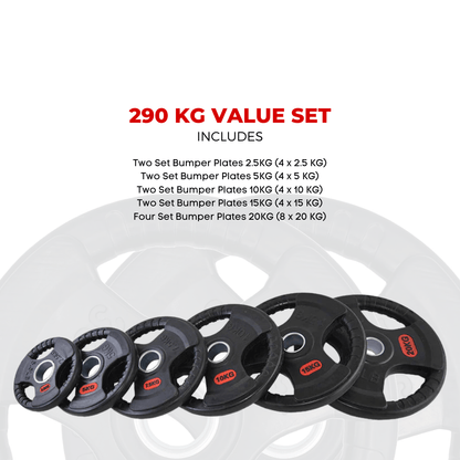 Weight Plate Value Set – Tri-Grip Rubber-Coated Cast Iron – 37.5KG, 107.5KG, 147.5KG, 290KG – 50mm Hole for Strength Training, Powerlifting, CrossFit & Home Gym