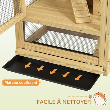 Hamsterras – Knaagdierkooi – Dierenkooi – Houten Kooi – Kleine Dierenkooi – 5 Verdiepingen Met Ladder & Schommel – Uitneembare Bodemlade & Natuurlijk Hout – 54x38x131 cm