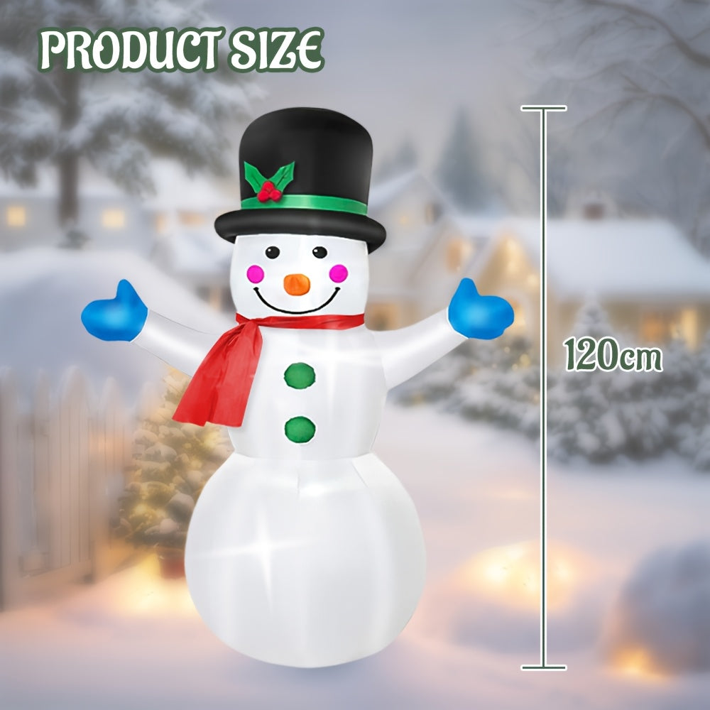 120cm Self-Standing Inflatable Snowman Outdoor Decoration with Top Hat & Scarf - Heavy-Duty Polyester Winter Holiday Lawn & Garden Decor, No Electricity Needed, Easy Setup with Pump, Christmas & New Year Party Decorations, Xm
