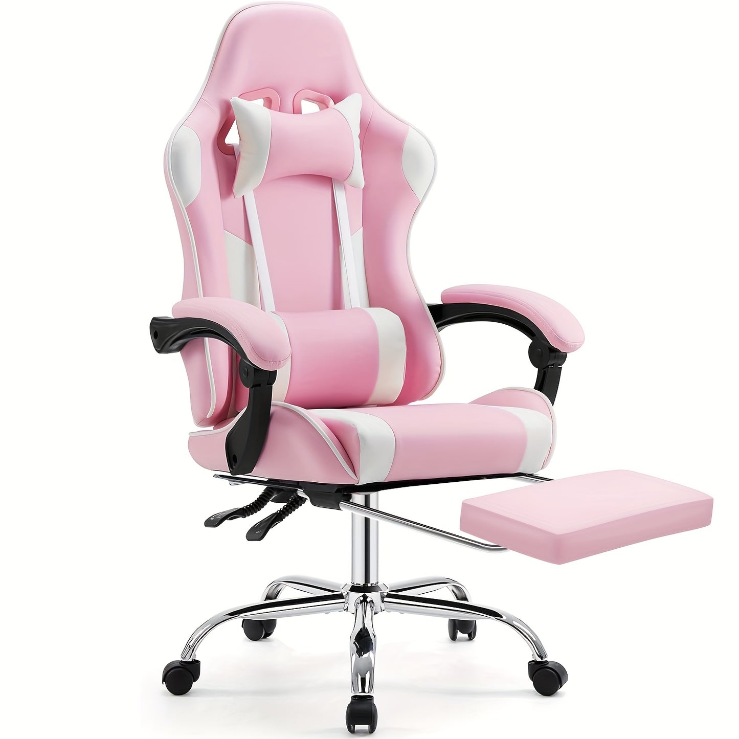 Gamingstoel – Bureaustoel – Gamekruk – Computerstoel – Werkstoel – Ergonomisch Design – Memory Foam Comfort – Verstelbaar – 360° Draaibaar – Voetsteun – Armleuningen – Fel Roze