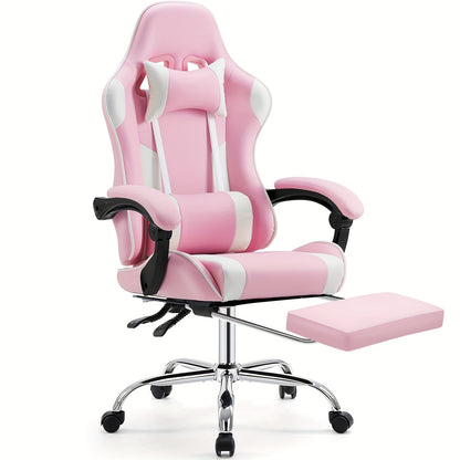 Gamingstoel – Bureaustoel – Gamekruk – Computerstoel – Werkstoel – Ergonomisch Design – Memory Foam Comfort – Verstelbaar – 360° Draaibaar – Voetsteun – Armleuningen – Fel Roze