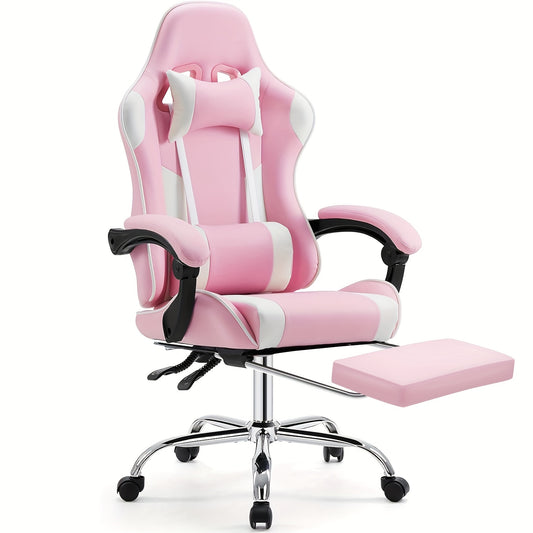 Gamingstoel – Bureaustoel – Gamekruk – Computerstoel – Werkstoel – Ergonomisch Design – Memory Foam Comfort – Verstelbaar – 360° Draaibaar – Voetsteun – Armleuningen – Fel Roze