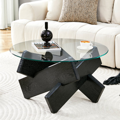 Salontafel Glas – Koffietafel – Bijzettafel – Tafeltje – Ronde Tafel – Minimalistisch Design – 79 cm Diameter – 0,8 cm Gehard Glas – Zwart Metalen Onderstel – Modern