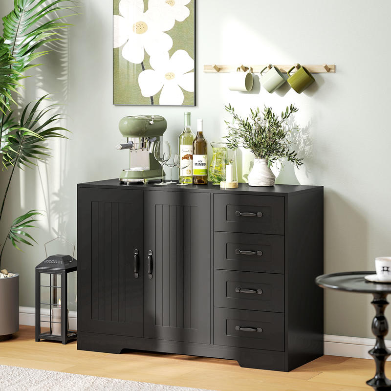 Dressoir – Sideboard – Ladekast – Opbergkast – Kast – Modern Zwart Design – 4 Lades & 1 Deurkast – Compact 105x40x76 cm