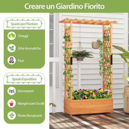 Verhoogde Plantenbak – Tuinbak – Bloembak – Hoogtebak – Klimplantenbak – Natuurlijk Sparrenhout – Inclusief Boogrooster en Ophangplafond