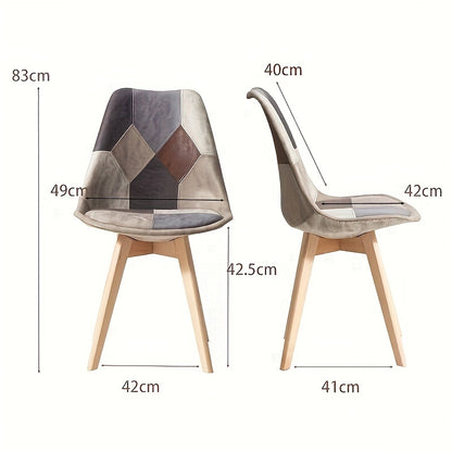 Scandinavische Stoelen – Eetkamer Stoelen – Bureaustoelen – Patchwork Stoelen – Set Van 4 – Ergonomisch Zitcomfort – Beukenhouten Frame Bruin