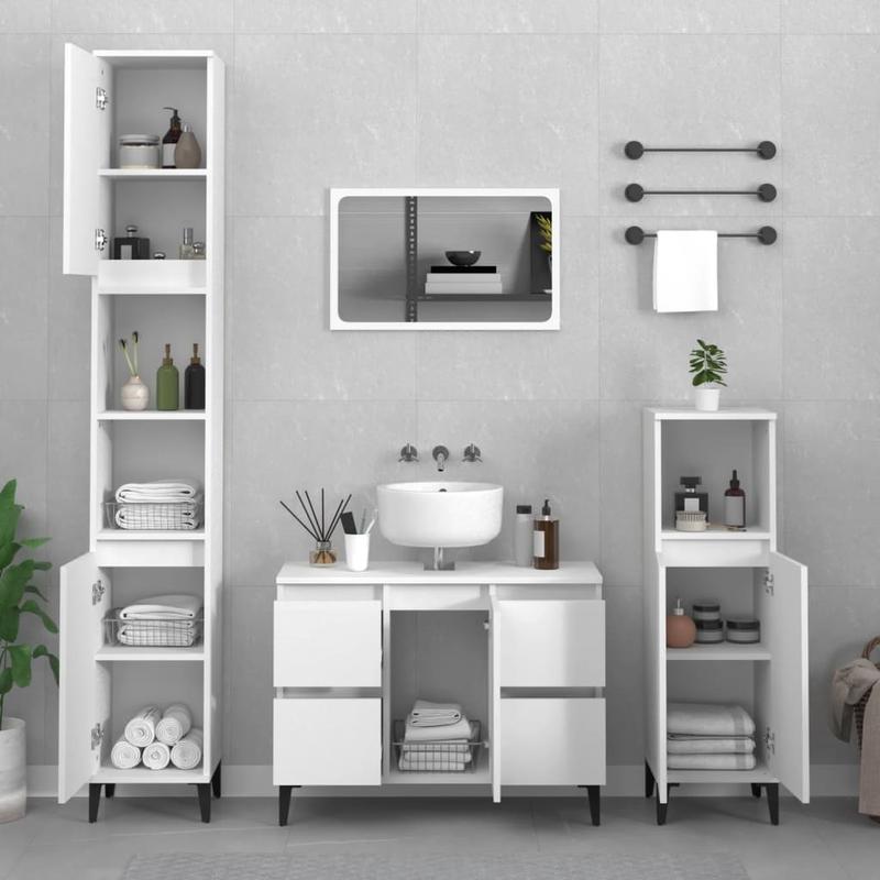Witte Onderkast Badkamer – Wastafelkastje – Badkamerkast – Opbergkast – Kast Onder Wastafel – Ruimtebesparend Design – 80x33x60 Cm MDF Hout