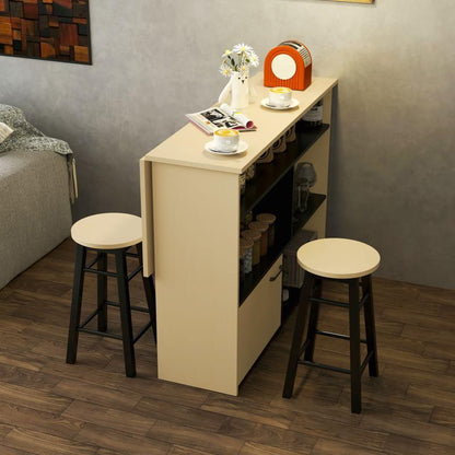 Bartafelset – Bartafel – Statafel – Barset – Barkrukken – Opvouwbaar Tafelblad – Driepoot Stabiliteit – Zwart