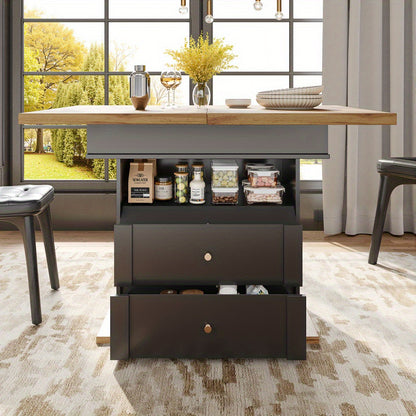Extendable Dining Table - Space-Saving Retractable Kitchen Table with Cabinet Door Design, Foldable for 4-6 People, Heavy-Duty Wooden Construction, Modern Minimalist Black Finish, Easy Assembly, Ideal for Small Spaces, Apartm