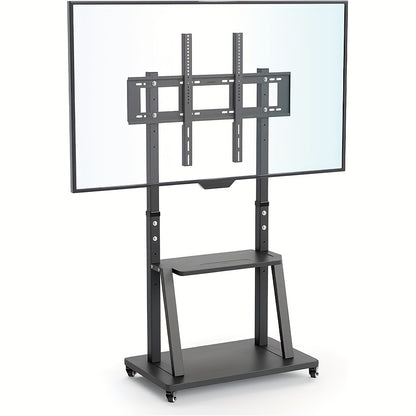 TV Meubel Mobiel – Mobiele TV Standaard – TV Trolley – Verrijdbare TV-Standaard – Verrijdbaar TV-Meubel – voor 32-100 inch Schermen – Verstelbare Hoogte – Stevig Metaal – max. 80 kg Draagkracht – 2 Opberglepels – VESA tot 800x600 mm