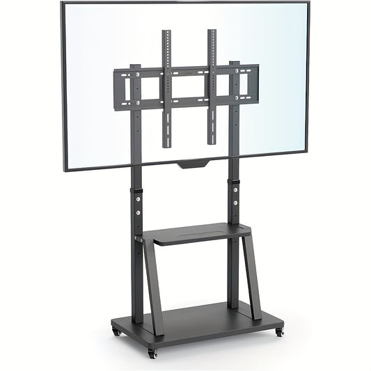 TV Meubel Mobiel – Mobiele TV Standaard – TV Trolley – Verrijdbare TV-Standaard – Verrijdbaar TV-Meubel – voor 32-100 inch Schermen – Verstelbare Hoogte – Stevig Metaal – max. 80 kg Draagkracht – 2 Opberglepels – VESA tot 800x600 mm