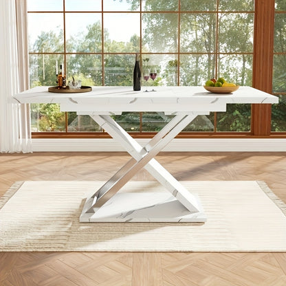 Uitschuiftafel – Verlengbare Tafel – Eettafel – Koffietafel – Moderne Design Tafel – Wit – Ruimtebesparend Uitschuifbaar – Stevige A-Frame Constructie