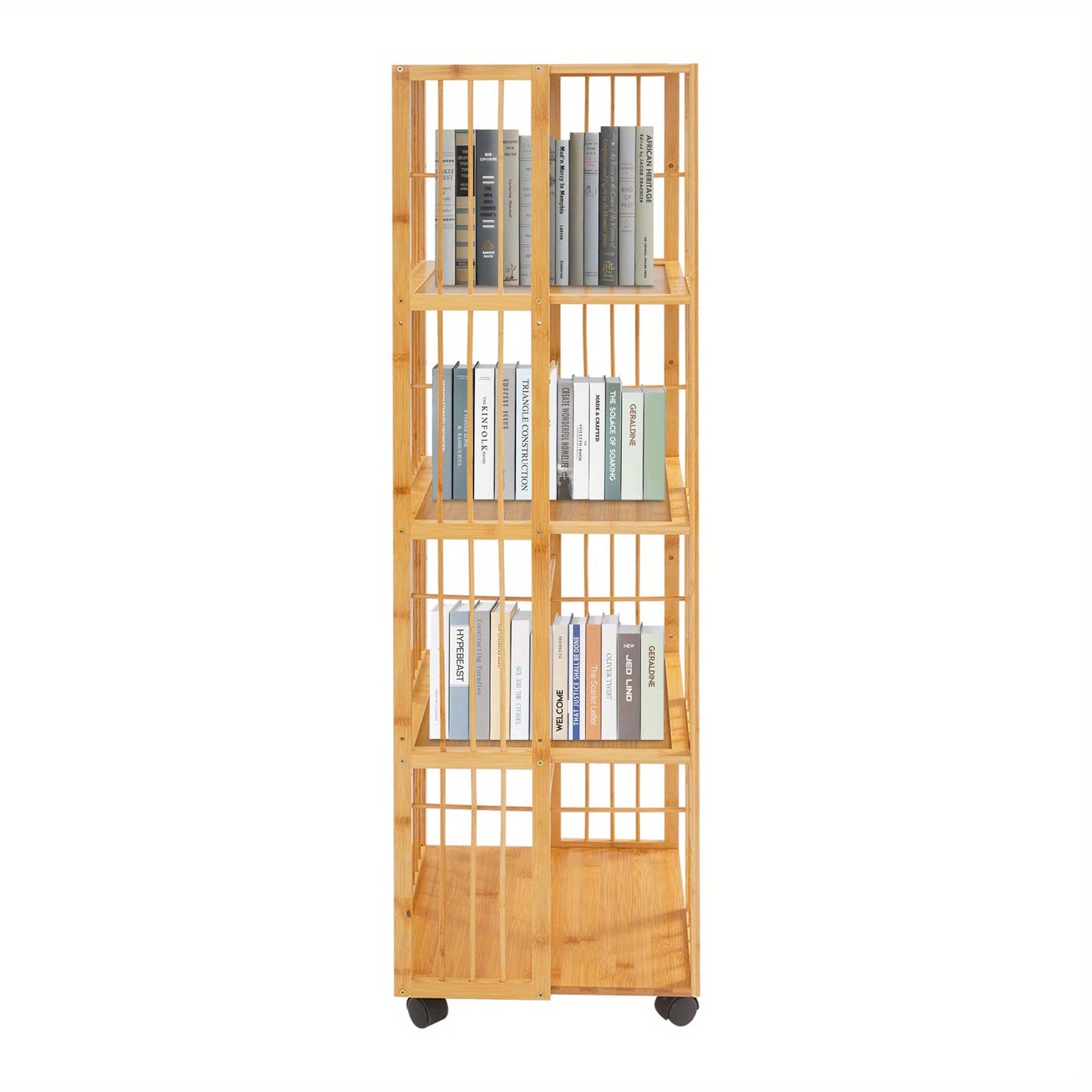 Boekenrek – Boekenkast – Boekenplank – Opbergkast – Vakkenkast – 5 Lagen – Bamboe – Mobiel met Remmen – 132x37x37 cm – Max. 100 kg – Natuurlijk Hout
