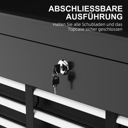 Gereedschapskist – Gereedschapsbox – Opbergkist – Werkplaatskist – Toolkist – Zwart Staal – Afsluitbaar Met 3 Lades – 60x26x34 cm Compact