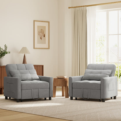 3-in-1 Sleeping Chair Sofa Bed, Convertible Chair With Bed Function, Sofa Bed With Cushion And Side Pocket, Armchair With Sleep Function For Small Apartment (Dark Grey, Light Grey)