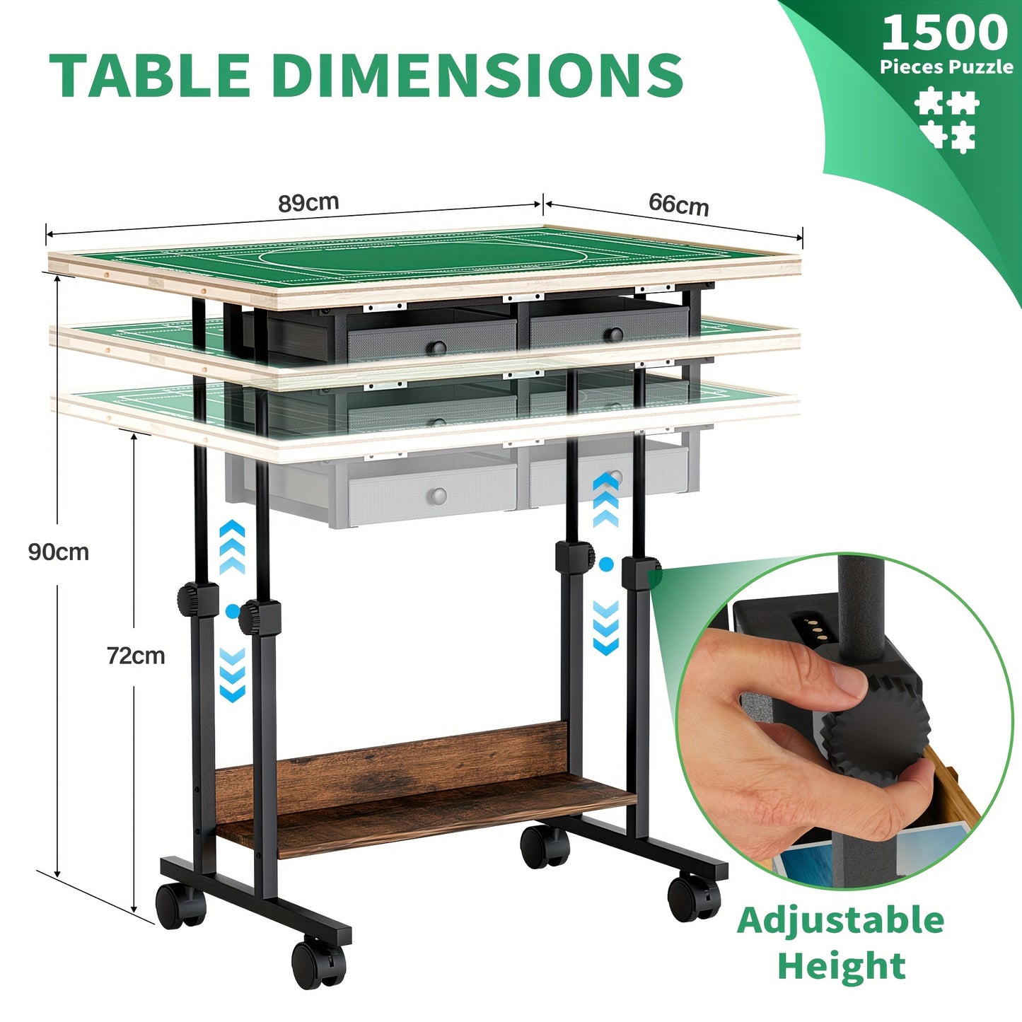 Multifunctionele Tafel – Verstelbare Tafel – Hobbytafel – Schrijftafel – Opbergtafel – 88,9x66 cm – 5 Kantelhoeken – 6 Laden Metalen Frame