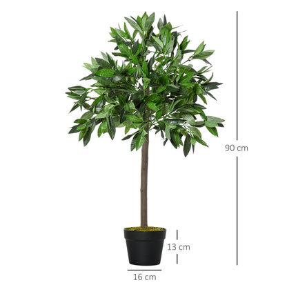 Kunstboom – Kunstlaurier – Kunstplant – Kunstplanten – Kunstbomen – Set Van 2 – 90 cm Hoog – Cement Pot – Voor Binnen En Buiten – Onderhoudsvrij – Groen