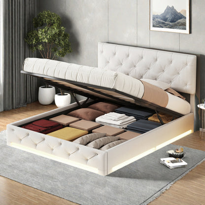 Opbergbed – Led Bed – Sleeplift Bed – Slaapbank – Bedkast – 160x200 cm – Linnen Hoofdeinde – USB Oplaadpoort