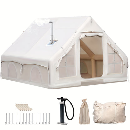 Opblaastent – Opblaasbare Tent – Kampeertent – Familietent – Tunneltent – Ruim Voor 10 Personen – Snelle 5-Minuten Opzet – Duurzaam 420D Oxford Doek & PVC Frame