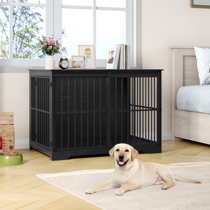 Hondenbench – Hondenkooi – Hondenhok – Hondenbox – Dierenbench – Extra Ruim 110 cm – Stevig Metaal & Hout – 2 Deuren met Veilige Slotensysteem - Zwart