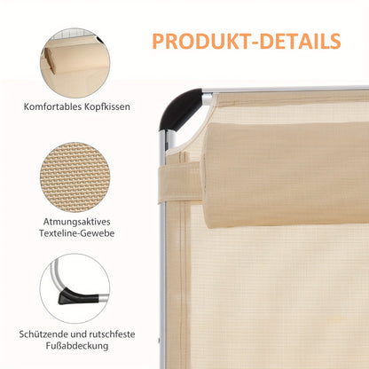 Lounge Chair Aluminum 5-fold Adjustable Folding, Ergonomic, Beige Mesh Fabric 170x60x76 Cm, For Garden And Terrace