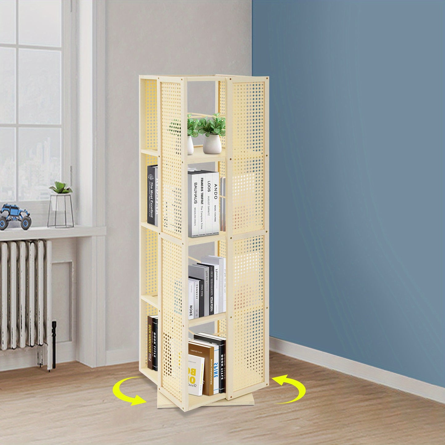 Draaibare Boekenkast – Boekenrek – Opbergkast – Plankenkast – Ruimtebesparende Kast – 4-Laags 360° Draaibaar – Duurzaam Kunststof – Roomwit Modern Design