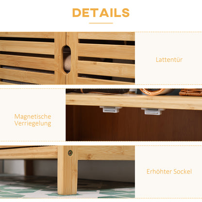 Badkamerkast – Badkamermeubel – Opbergkast – Kolomkast – Bamboehouten Kast – Ventilerende Lamellendeuren – 60x30x120 cm