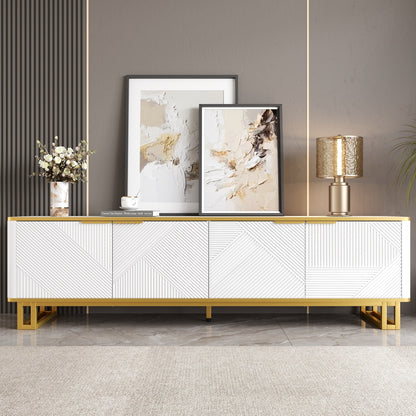Four-door TV stand, TV mount, TV panel, low TV cabinet. Unique design, geometric texture. 160 x 37.5 x 48cm (Length x Width x Height)