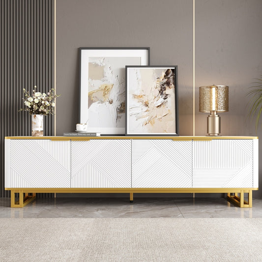 Four-door TV stand, TV mount, TV panel, low TV cabinet. Unique design, geometric texture. 160 x 37.5 x 48cm (Length x Width x Height)