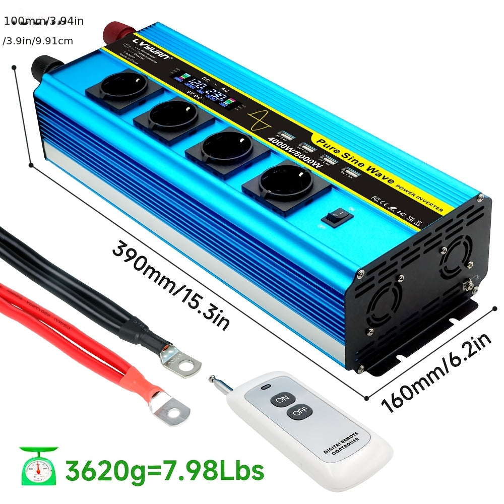 Zuivere Sinusomvormer – Power Inverter – Spanningsomzetter – Stroomomvormer – Omvormer 24V 8000W Pieken – LCD Display – Afstandsbediening – 4 AC Stopcontacten – 4 USB Poorten